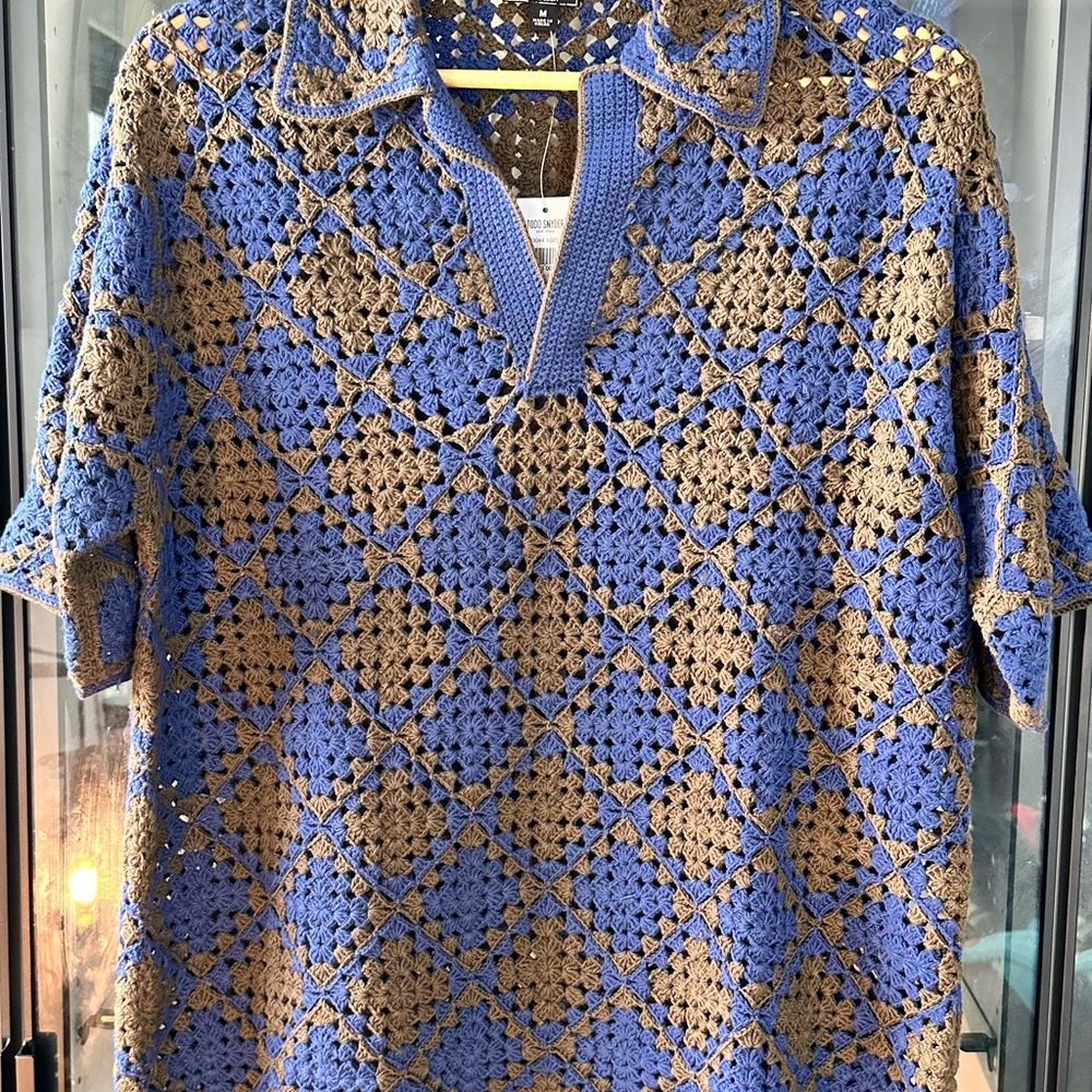 Todd Snyder New York Blue and Brown Crochet Men's Shirt